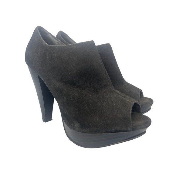 Vintage Cathy Jean peep toe black ''suede" bootie sz 8 side zip heeled ankle - Picture 1 of 6